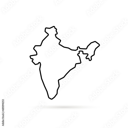 black thin line india map icon with shadow