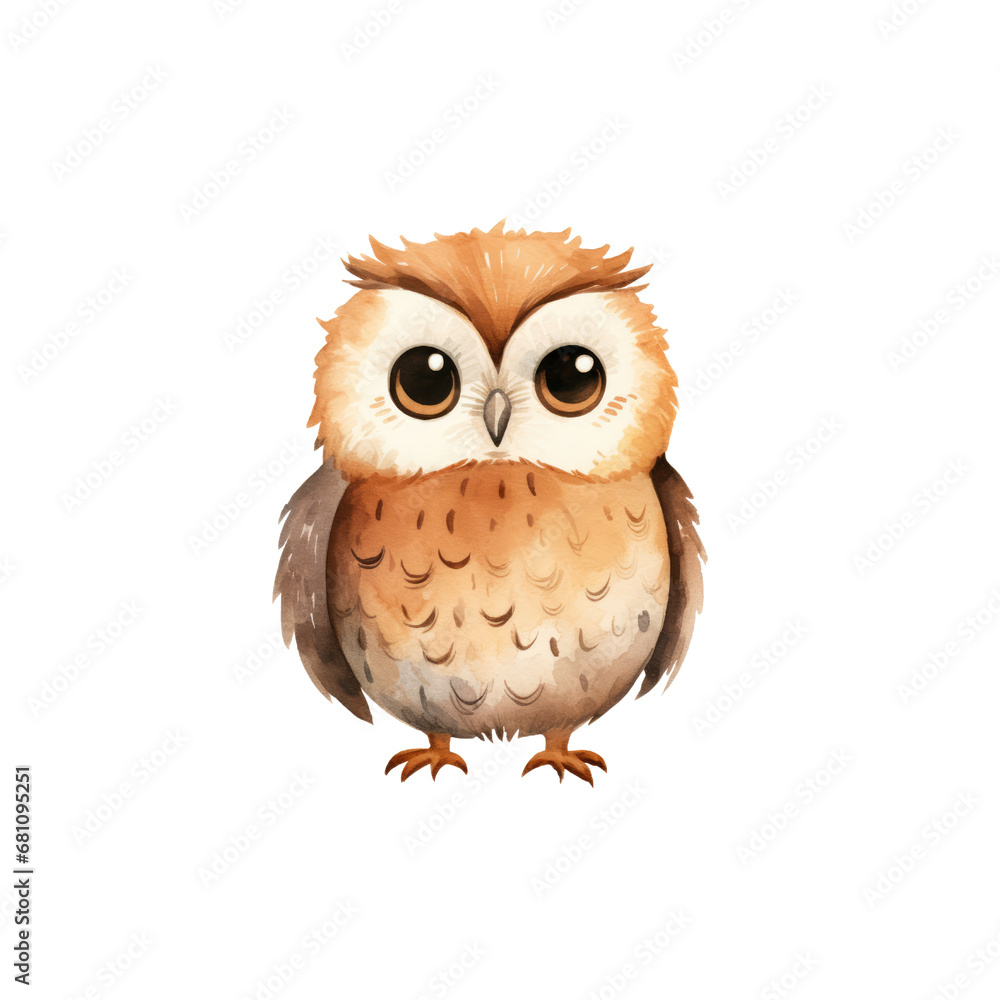 Fototapeta premium Cute baby owl watercolor with transparent background, PNG illustration isolated background 300 DPI clipart