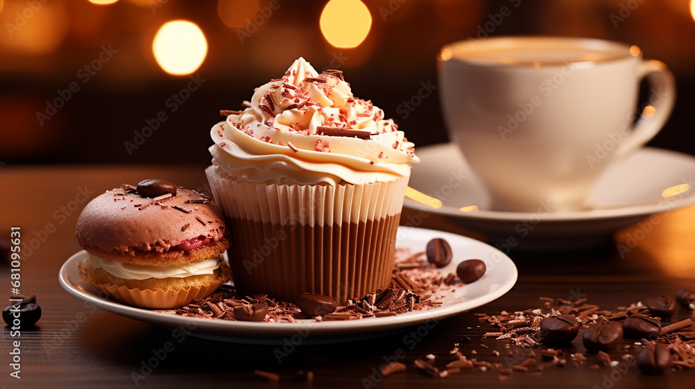 Conceptual still life with sweet dessert - cakes and drinks Conceptual still life with sweet dessert - cakes and drinks