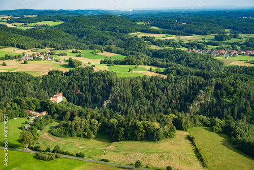 The landscape of Franconian Switzerland - Germany seen from a small aircraft