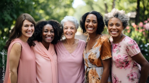 Women day. Happy women of all ages and race together, smiling and hugging each other. Diversity  photo