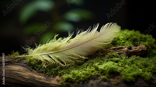 white feather on green background