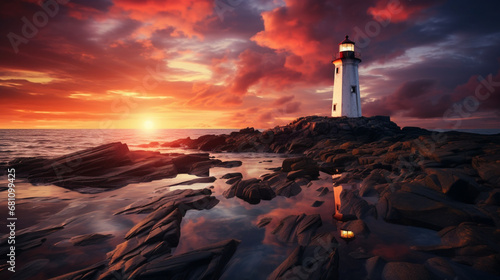 lighthouse at sunset in the beach photo