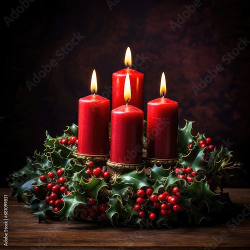 Candlelit Serenity: Christmas Candles Casting Warm Festive Glow, generative AI