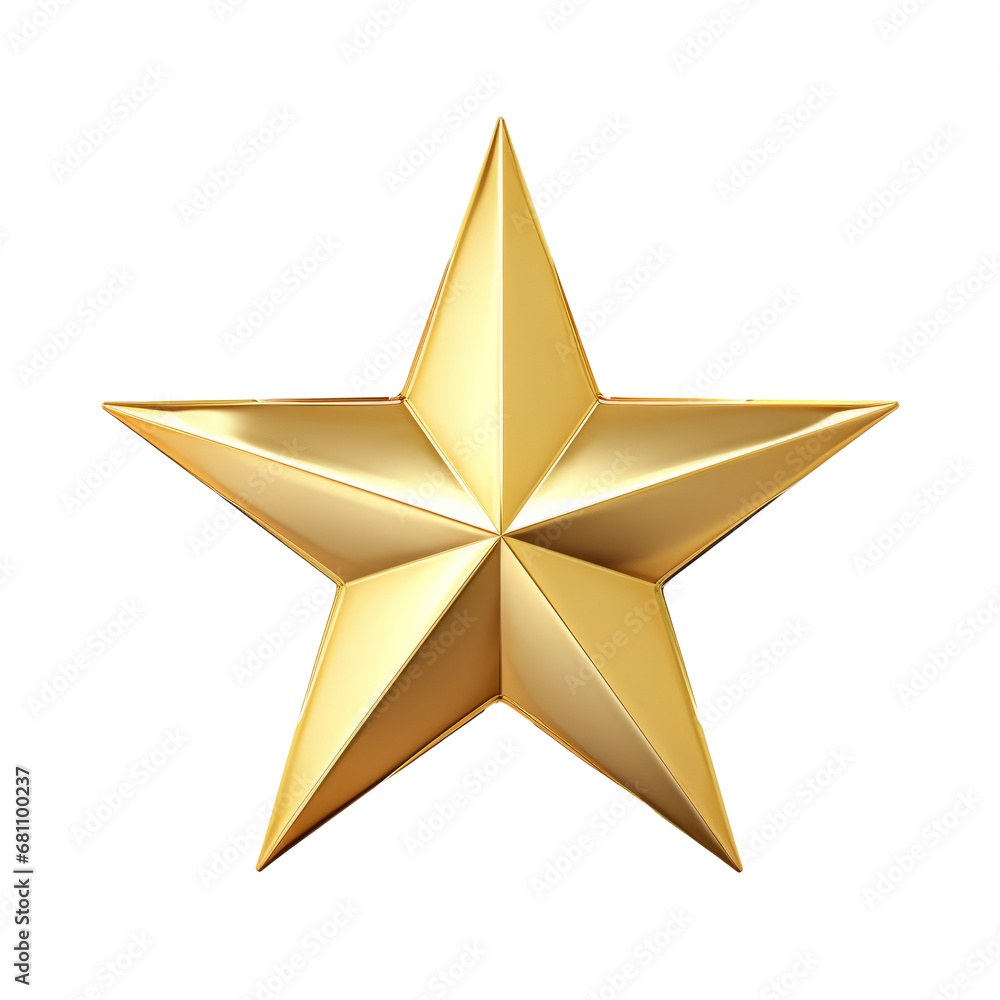 Fototapeta premium Metallic golden star isolated on a transparent background as transparent PNG, generative AI