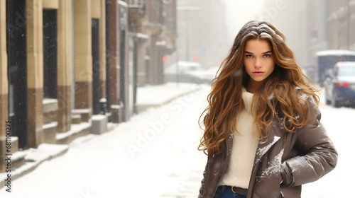 Beautiful woman portrait photography, photo, pretty girl, winter fashion, Generative AI © Filip