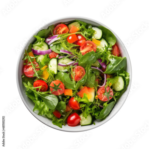 Fresh salad in a bowl top view isolated on transparent background. AI generated.