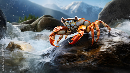 Crab on a rock with running water © Dament