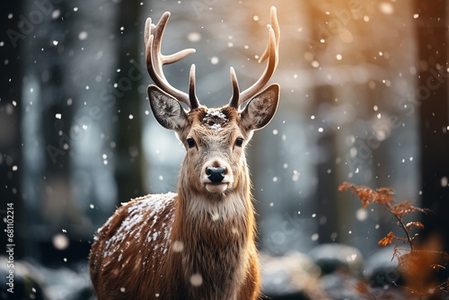Deer in the forest with snowy © Inlovehem
