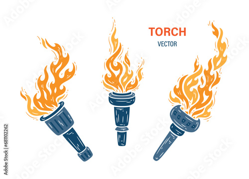 Torch icon Vector set. Flaming torch logo. Fire Flame sign.