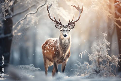 Deer in the forest with snowy © Inlovehem