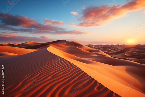 Beautiful sand dunes in the desert with sunset
