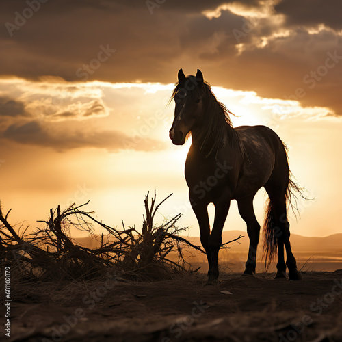 Horse in farm, silhouette style © Yuthachai