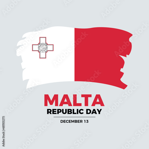 Malta Republic Day poster vector illustration. Grunge Flag of Malta icon vector isolated on a gray background. Paintbrush Maltese Flag graphic design element. December 13. Important day