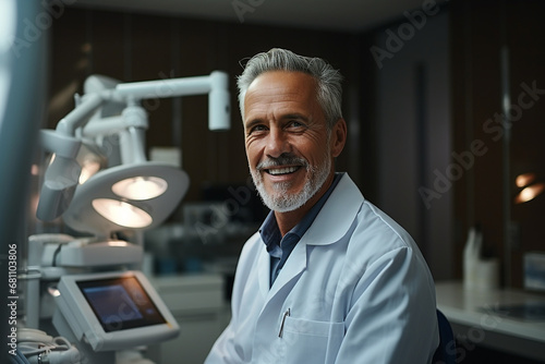 Dentist examines dental x-ray film of patient dental health photo