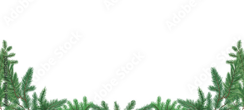 christmas border of branches. spruce twigs background. pine leaves isolated on a transparent background.