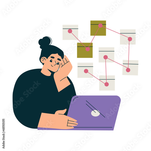 Education with Woman Character at Laptop Online Learning and Study Vector Illustration