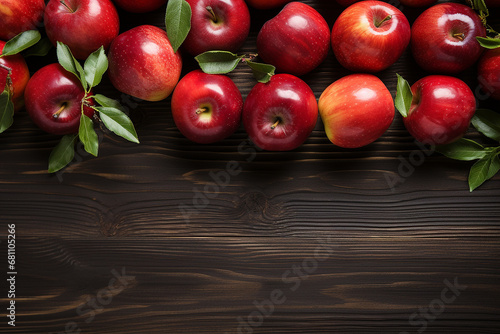 Red apples in wooden background