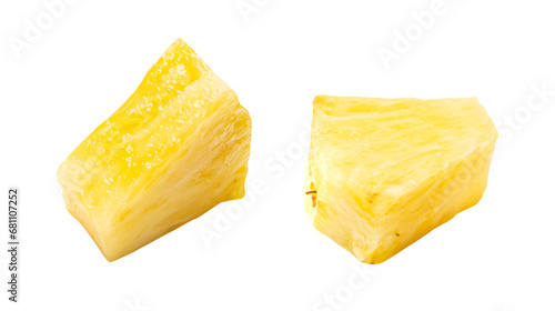 Fotografie Pineapple Cuts Isolated, Raw Ananas Pieces, Comosus Tropical Fruit Chunks, Ripe