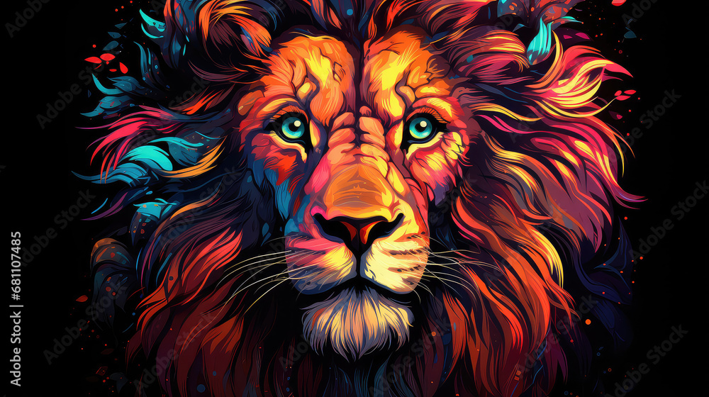 Abstrakcyjny kolorowy obraz majestatycznego lwa. 
