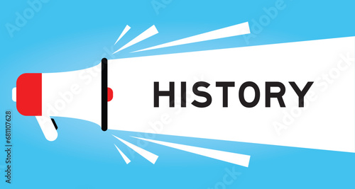 Color megaphone icon with word history in white banner on blue background