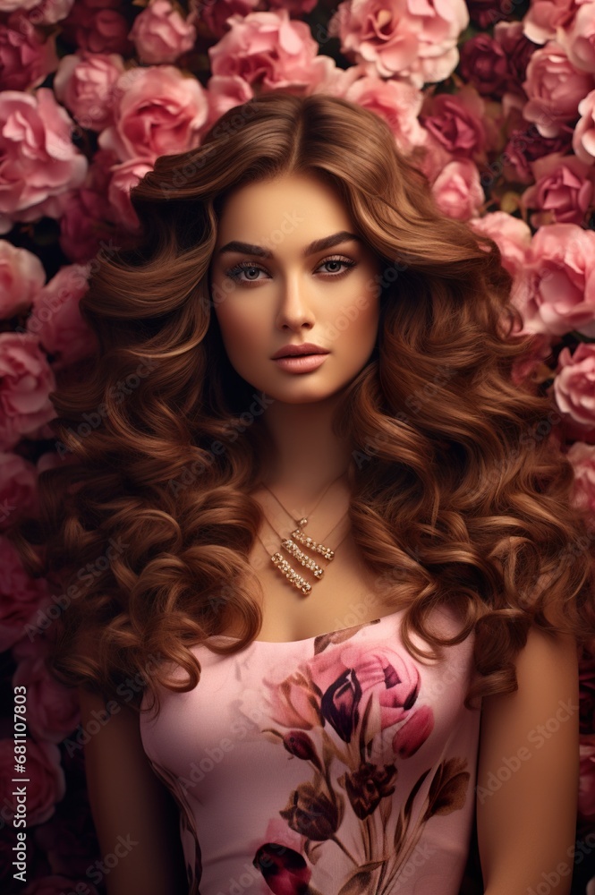 portrait of beautiful young woman with pink sore flowers, beauty and fashion concept, skin and hair care portrait of beautiful young woman with pink sore flowers, beauty and fashion concept, skin and hair care