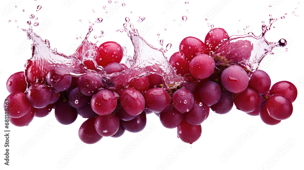 Red grapes in water splash isolated on white background