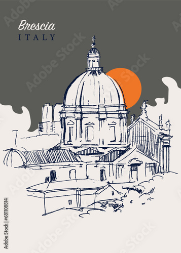 Drawing sketch illustration of Brescia in Italy