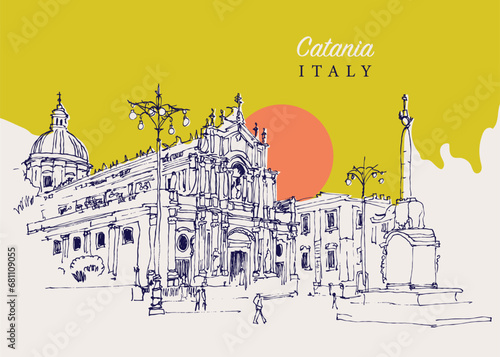 Drawing sketch illustration of Catania, Italy