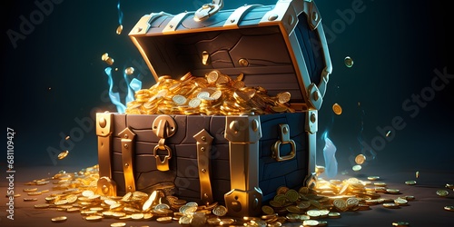 Treasure chest 3D illustration. Trove 3D illustration
