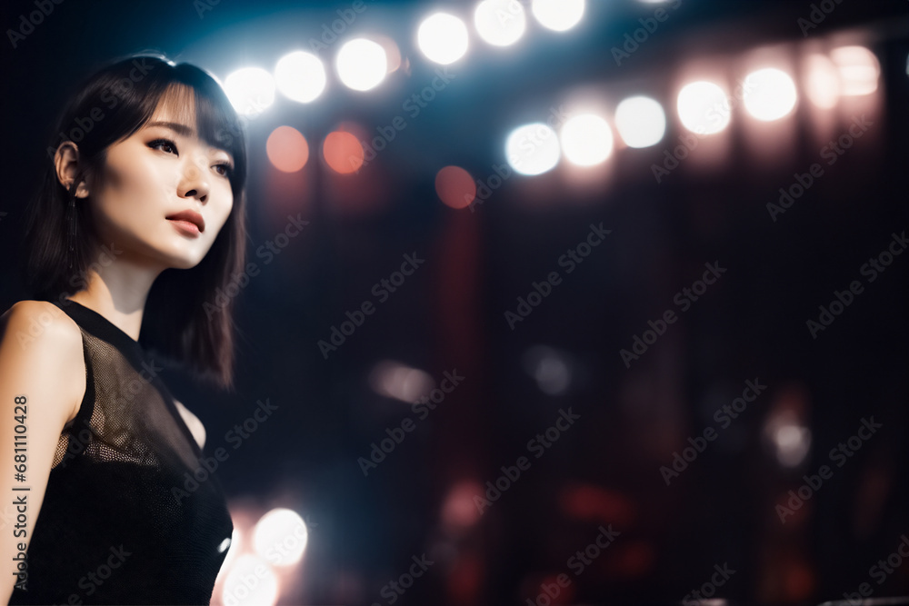 A beautiful asian women wearing black mesh top on stage A beautiful asian women wearing black mesh top on stage
