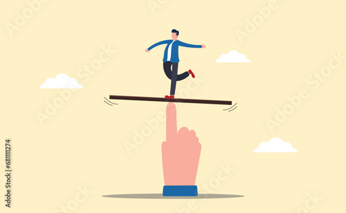 Work life balance. Equality, Mental stability. Overcoming fear and hurdles. businessmen stand in the middle of the seesaw to keep balance.