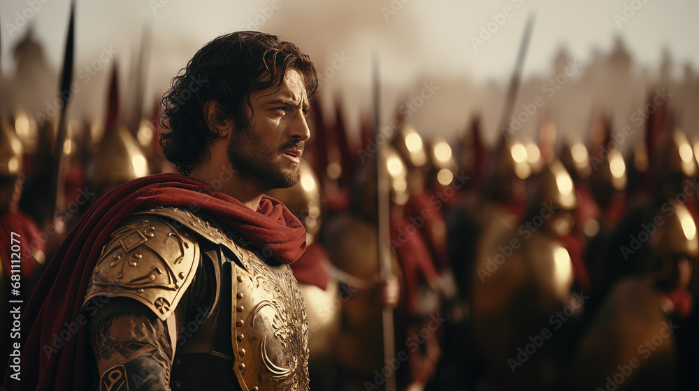 Illustration of Alexander the Great inspecting his troops before the battle of Issus Illustration of Alexander the Great inspecting his troops before the battle of Issus
