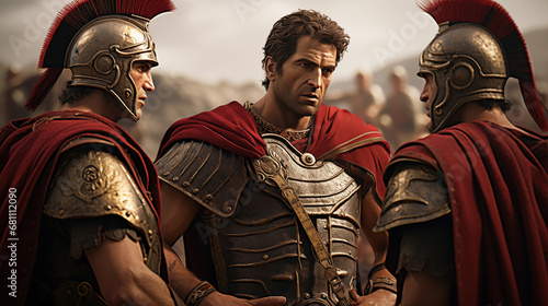 Illustration of Alexander the Great giving orders to his lieutenants before the battle of Issus  photo
