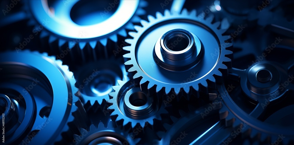 close up blue background with mechanical gears Showcasing the Seamlessness of Mechanical Precision and Advanced Manufacturing Technology in Action close up blue background with mechanical gears Showcasing the Seamlessness of Mechanical Precision and Advanced Manufacturing Technology in Action