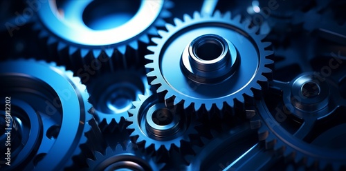 close up blue background with mechanical gears Showcasing the Seamlessness of Mechanical Precision and Advanced Manufacturing Technology in Action