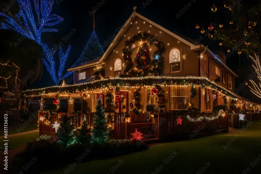 New Year and Christmas decorated houses