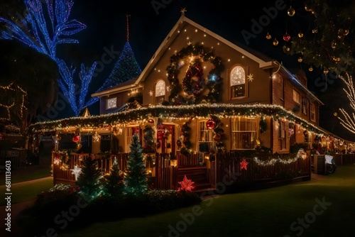 New Year and Christmas decorated houses