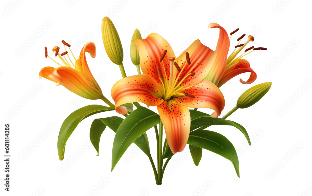 Realistic Tranquil Tiger Lily on a White Canvas on a Clear Surface or PNG Transparent Background. Realistic Tranquil Tiger Lily on a White Canvas on a Clear Surface or PNG Transparent Background.