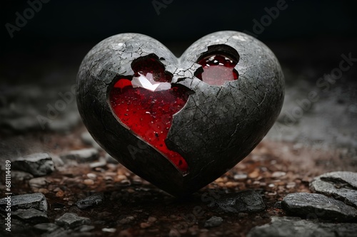 Resilient Heart: A beautiful pure heart that is dead but still alive, strengthened and stoned since heartbreaks, pains, rejections, Loneliness.
A Visual Allegory of Emotion and Resilience photo