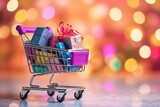 Gift box and cart with bokeh background