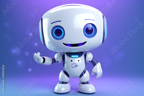 3d render of small cute white robot cartoon style © Oksana