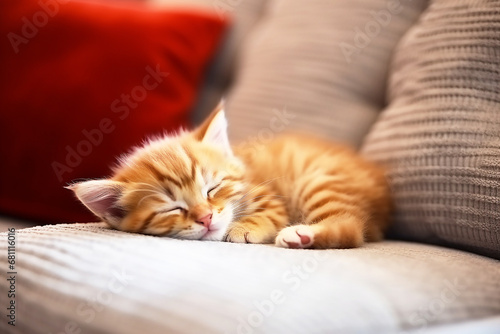 Little kitten sleeps on the sofa