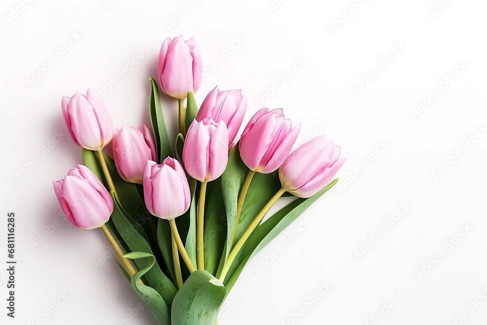 Pink tulip flowers isolated white background