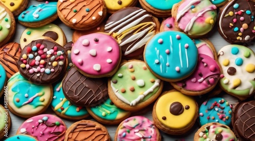 delicious sweets on abstract background  sweets  chocoltae  donuts  sweet colored biscuits