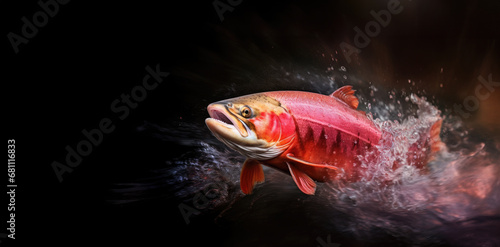 Salmon Leaping from Stream created with Generative AI Technology, ai, generative