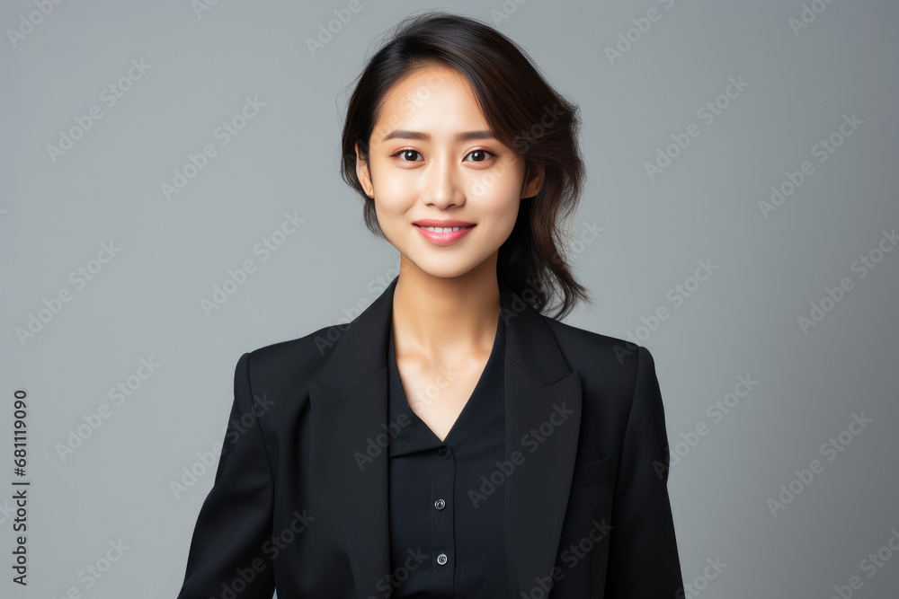 Smiling Asian Business Professionals in Joyful Pose Smiling Asian Business Professionals in Joyful Pose