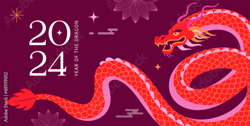 Lunar new year background, banner, Chinese New Year 2024 , Year of the Dragon. Traditional minimalist modern style photo