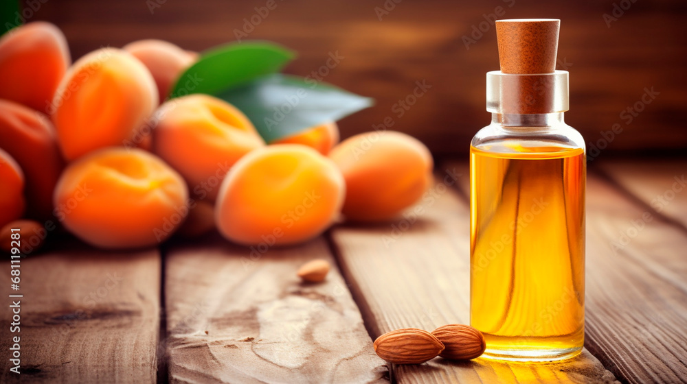 apricot kernel oil in a bottle. Generative AI, apricot kernel oil in a bottle. Generative AI,