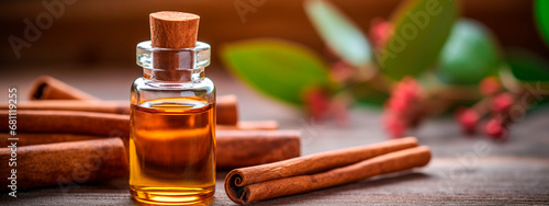 Cinnamon essential oil in a bottle. Generative AI,